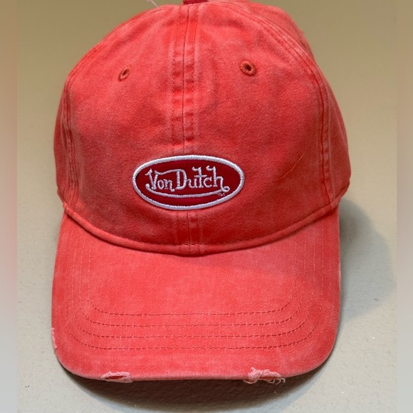 NWT Von Dutch Distressed Denim Adjustable Dad Cap in Orange